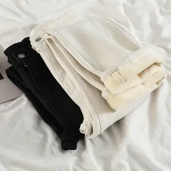 Teksad Naiste Plus Velvet Thicked Lai Jalg Püksid Kõrge Vöökoht Lahti Vintage Püksid Korea Sirge Vabaaja Pantalon Demin Püksid, Uus