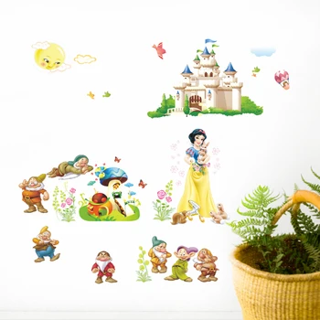 Cartoon Disney Lumivalgeke Ja Seitse Pöialpoissi Seina Kleebised Lapsed Toas Magamistuba Home Decor Anime Pannoo Kunst Tüdrukud Movie Decal