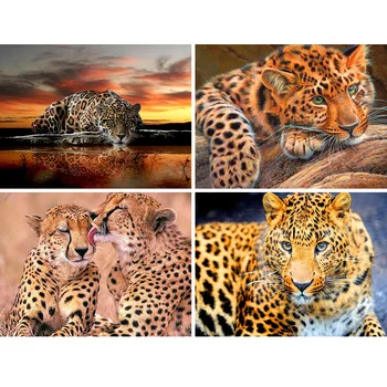 5D DIY Diamond Maali Loomade Leopard ristpistes Komplekt, Täielik Puuri Ruudu Tikandid Mosaiik Pilt Kive Home Decor