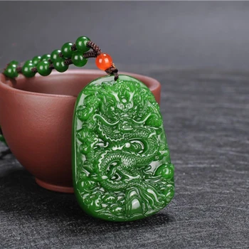 Roheline Jade Dragon Ripats Helmed Kaelakee Loomulik Hiina Nikerdatud Featured Ehted Võlu Amulett Mood Kingitused Naistele