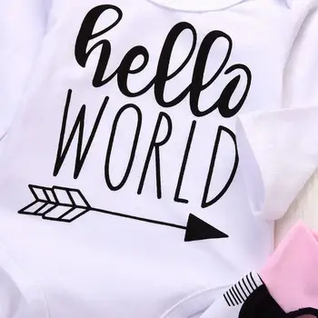 3Pieces Vastsündinud Beebi tüdruku riided komplekti Kirjas trükitud Tere Maailm Tops Romper+Õie Püksid+Müts Imiku tüdruk riided riided