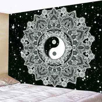 Yin-Yangi Must ja valge Mandala Vaip, Tarot-Kaardi Bedspread Magamistuba Dorm Astroloogia, Ennustamine Rippuvad Tapiz elutuba Decor