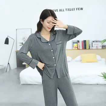 Ülikond Pyjama Sleepwear Sügisel Modal Pidžaama Komplekt Naiste Lahtised Pikad Varrukad Pijama Mujer Kodus Riided, Pikad Püksid Öö sobiks 2TK