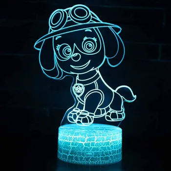 3D LED Night Light Värvikalt Muutmine Lamp Koer Toas Teenetemärgi Cute Cartoon Tegevus Joonis Mänguasi Sünnipäev Jõulud Kingitus