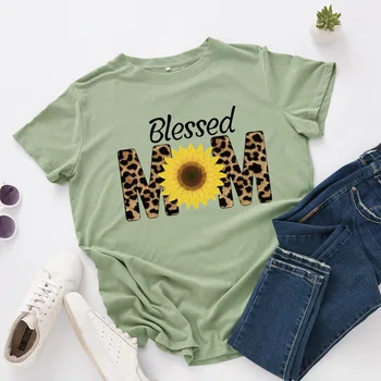 Leopard Kirja Õnnistatud Ema Print T-Särk Naiste Suvel Harajuku Päevalille Daisy Graafiline Tees Naiste Lühikesed Varrukad Lahtised Top Daamid