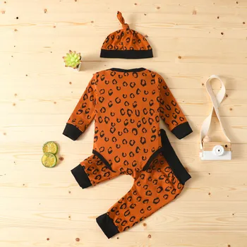 Laste Riided, Beebi Riided, mis on Kehtestatud Imiku Baby Tüdrukud, Poisid Leopard Printida Romper Bodysuit + Püksid+Müts Varustus ropa niña Riided