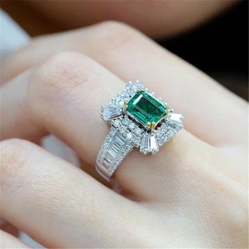 14K Kuld Emerald Princess 2 karaati Teemant kihlasormus Roheline Topaas 925 Hõbe Ehted Ringi Bizuteria Gemstone ring naistele