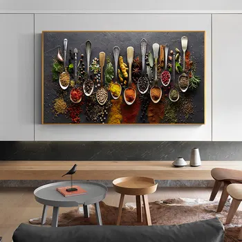 Terad Vürtsid Lusikas Paprika Lõuendile Maali Köögi Kaunistamiseks Plakateid Prindib Söögituba Seina Art Pictures Home Art Decor