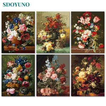 SDOYUNO 60x75cm Värvimine Poolt Numbrid Täiskasvanutele Lilled DIY Pilt By Numbers, Lõuend Frameless Home Decor Ainulaadne Kingitus