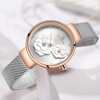 NAVIFORCE 3D-Muster Lill Quartz Watch Naiste Kellad Luksus Terasest Võre Võluv Analoog Tüdruk Kella Relogio Feminino 2020