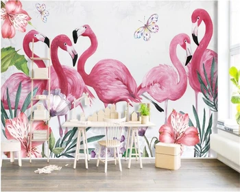 Beibehang Põhjamaade isiksuse klassikaline kaasaegse käsitsi maalitud stereo seina paber flamingo taust värsked lehed 3d tapeet behang
