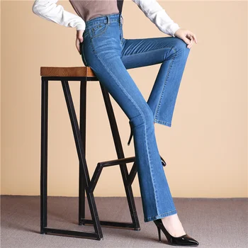 Kevadel ja Suvel Kõrge vöökoht Põletatud teksad Naiste püksid Venitada Slim oli Õhuke korea versiooni Otse Mikro-la püksid