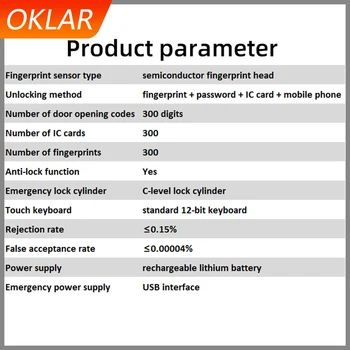 OKLAR Biomeetriliste Sõrmejälgede ukseluku Turvalisus Intelligentne Smart Lock Parooli, ID-Kaardi Unlock home security Elektrooniline Ukse Lukk