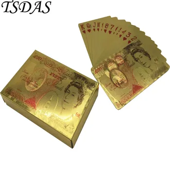 24 Karat Gold Foil Pinnatud Mängu Poker Kasiino mängukaardid Täielik Värvi Trükitud UK 50 Naela Poker Eriline Kingitus Äri Sõbrad