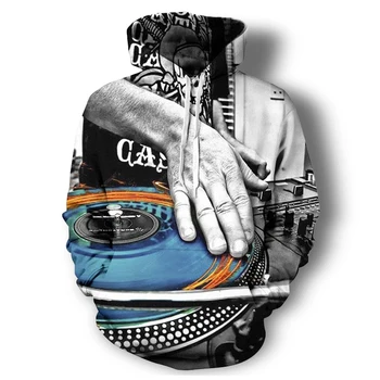 Hip-Hop Stiilis Trükitud Hupparit DJ Turntable Muusikariistad 3d-Muster Hoody Isiksuse Fashion Streetwear Kapuutsiga Dressipluus
