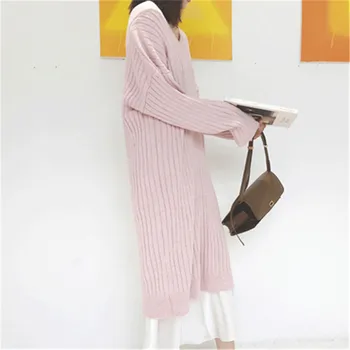 Mazefeng Brändi 2020. Aasta Sügis-Talvel Naiste Keskel Vasikas Kudumise Sirge Kleit V-Kaeluse Korea Stiilis Elegantne Tahke Vabaaja Naiste Kleit