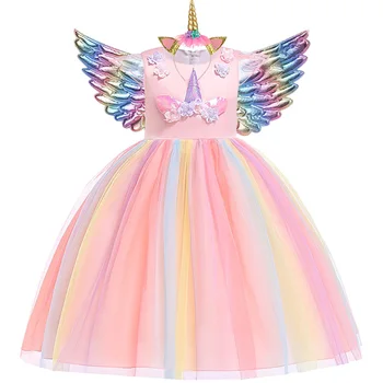 2021 Tüdrukud Ükssarvik Tutu Kleit Rainbow Printsess Lapsed Lepinguosalise Kleit Lapsed, Jõulud, Halloween Cosplay Kostüüm Koos Peapael Tiivad