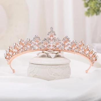 Rose Gold Rhinestone Pärl Pulmad Crown Peapael Pruudi Tiara Juuksed Crown Pulm Hairband Pea Ehted Printsess Crown Headpiec