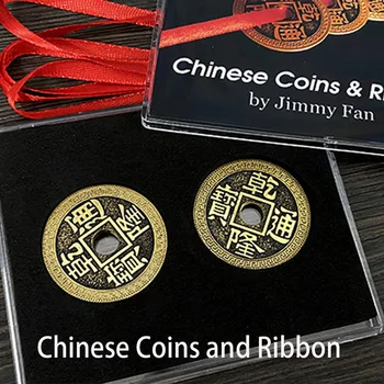 3.8 cm Hiina Mündid ja Lindi Magic Trikke lähedalt Magia Kolm Münti Tungivad Sisse / Välja Lindi Magie Illusioonid Trikk Rekvisiidid
