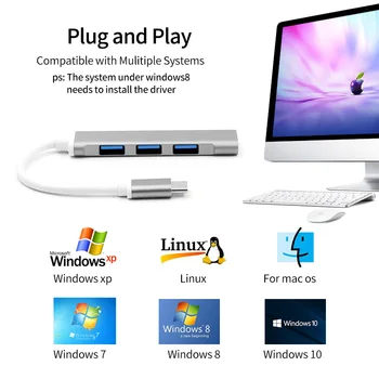 FONKEN USB-Tüüp C-Hub 3.1 Macbook 2020 Samsung Xiaomi Sülearvuti Hub Adapter Multi-Port USB-C-Hub-USB-A-Hab Jaoks Klaviatuur, Hiir