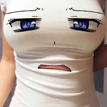 Anime T-Särk Naistele, Pluss Suurus 3d Print Naljakas Cartoon tops Uusi Suvel Lühikese Varrukaga T-särk Harajuku Tee Särk Häbelik Tüdruk Seksikas Tops
