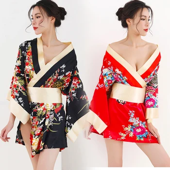 Must seksikas kimonos kleit Jaapani stiilis Kirsi õied cosplay Jaapani traditsiooniline kimono naine hommikumantel geisha riided