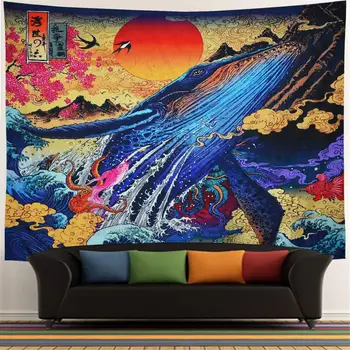 Sunset Suur Laine Vaal Vaip, Jaapani Kunst Ookeani Maastiku Seina Riputamise
