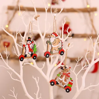 1set Puidust Jõulupuu Rippuvad Ripats Santa Klausel Lumememm Cartoon Auto Puidust Käsitöö DIY kuuseehted Xmas Kingitused