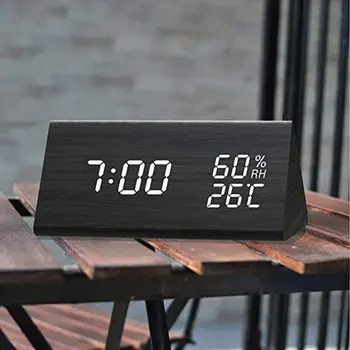 Niiskuse ja Temperatuuri Alarm Clock Kolmnurk Digitaalne Baby Tuba Puit Kella Vaigistamiseks Helendav LED Elektrooniline Kingitus