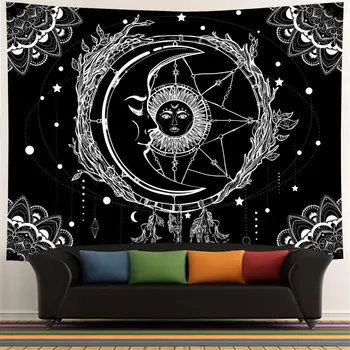 LUCKYYJ Kuu ja Päike Bohemian Mandala Seina Vaip, India Hipi Taevalik Tapestry Tähine Dreamcatcher Vaip Seina Riputamise