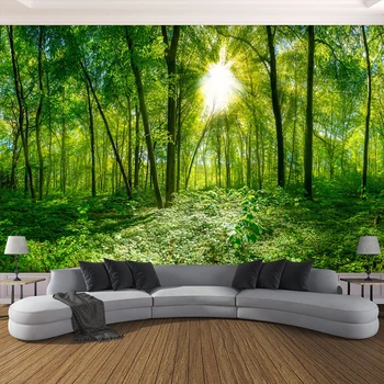 Kohandatud Seina Kleebis elutuba Veekindel Lõuend Isekleepuv Seinamaaling Roheline Puu Metsa 3D Foto Jaoks Taustapildi Magamistoa Seinad 3D
