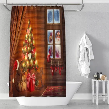 Santa Claus väljaspool Jõulud kapp Pidulik dušš kardin Puhkus vannituba Veekindel partition eesriide Vannituba kardin