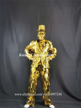 BV7 Robot mehed kulla värvi peegel meeste ülikond klubi teha catwalk kannab peegel tantsu kostüümid disko-show jope dj peegel komplekt müts