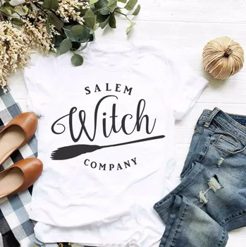 Salem Witch Firma Särk thanksgiving Halloween pool naiste mood loosung Sõidab hari harajuku t-särk graafiline tees top-J043