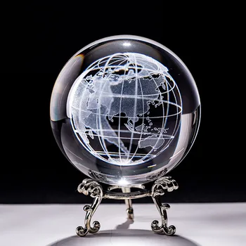 6cm 3D Maa Kääbus lasergraveerimine Crystal Ball Klaas Maakera Sfääri Kristall Käsitöö Ornament Kodu Dekoratiivsed Palli Kingitus