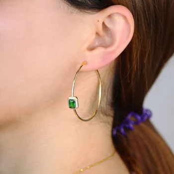 Lihtne klassikaline naiste hoop kõrvarõngas kulla värvi geoemtric roheline cz kõrge kvaliteedi kõvadele
