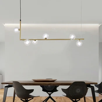 Kaasaegne minimalistlik lühter tuled köök baar tabelis pikk lühter led-disain musta loft klaasist palli rippuvad põhjal Võistluskalendri