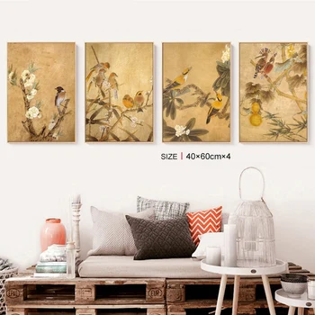 Retro Lind, Taim, Lill, Hiina plakatid, pildid lõuend maalid seina kunst elutuba decor magamistoaga esteetiline Kujundus