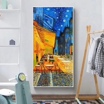 Kohviku Terrass Öösel Van Gogh ' i Kuulsa Maali Reproduktsiooni, Lõuend Maali Plakatid ja Pildid Seina Art Pilte Home Decor