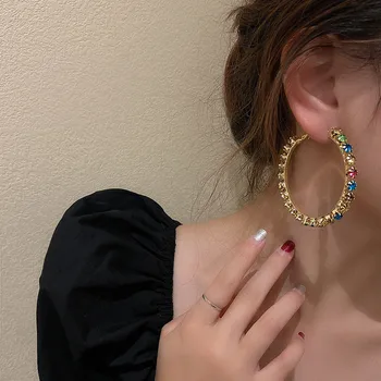 FYUAN Suur Värviline Ring Crystal Hoop Kõrvarõngad Naistele Bijoux Geomeetriline Kõrvarõngad Isiku Avalduse Ehted