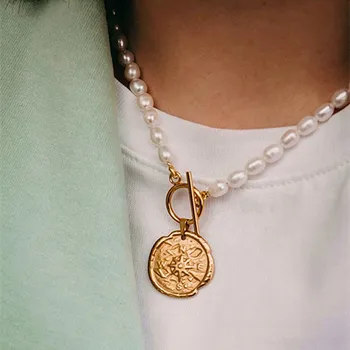 Roostevabast Terasest kuldmünt Ripats Kaelakee Loomulik Barokk Pärl Naiste Lühike Kaelakee Boutique Ehted jõulukingiks Võlu