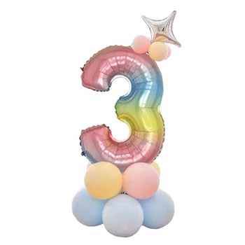 32inch Vikerkaar Foolium Number Õhupallid Set Kids Sünnipäeva Teenetemärgi Ring Macaron Latex Balloon Silver Star Foolium Baloon Baby Shower