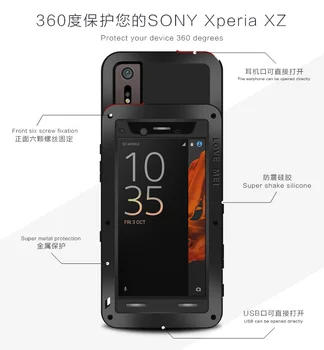 Armastus Mei Võimas Puhul Sony Xperia XZ Šokk Mustuse Tõendeid Vee Metal Armor Kate Telefoni Puhul Sony Xperia XZ F8332 F8331