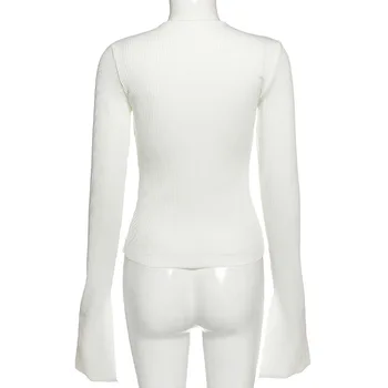 NCLAGEN Kett Õõnes Läbi Pika Põletatud Varrukad Silmkoelised Naiste Vabaaja T-särk 2020. aasta Sügisel Slim Fitess Must Valge Streetwear Top Tees