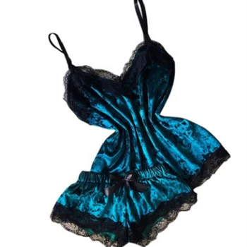Silk Pidžaamad Naiste Satiin Velvet Sleepwear Komplekt 2 Tükki Suvel Suspender Nightdress Homewear Nighty Riided M-2XL