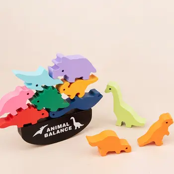 Laste Montessori Puidust Loomade Tasakaalu Plokid Lauamänge Mänguasi Dinosaurus Haridus-Virnastamine Suur Hoone Puidust Mänguasi Poiss
