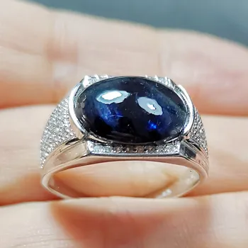 Meeste sõrmus Loodusliku algupärase black sapphire 925 sterling hõbe 6ct kalliskivi naiste või meeste Trahvi ehteid X18080225