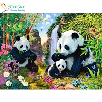 Zhui Star 5D DIY Diamond Maali ristpistes Panda perekonna Maastik Täis Square Diamond drill Tikandid Mosaiik home decor