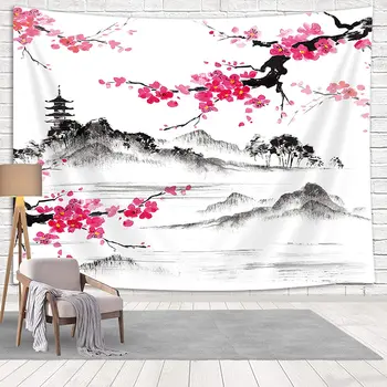 Jaapani Aasia Anime Mount Fuji koos Kirsi Õied Sakura Lille Vaip Seina Riputamise jaoks, elutuba, Magamistuba Dorm Kaunistused