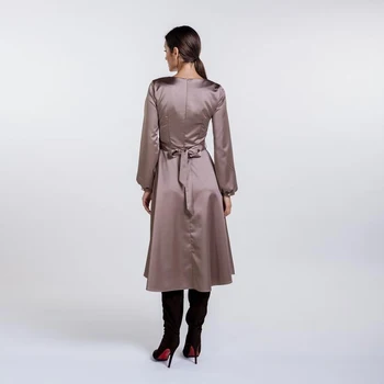 Naiste Vintage Tahke Satiin Tiivad Pikk Kleit O Kaela Laterna Varruka Elegantne Vabaaja Pool Kleit 2021 Kevadel Uus Mood Naiste Kleit